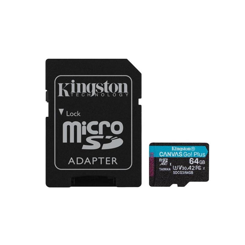 KINGSTON 64GB microSDHC Canvas Go! Plus 170R / 100W U3 UHS-I V30 Card + SD Adapter