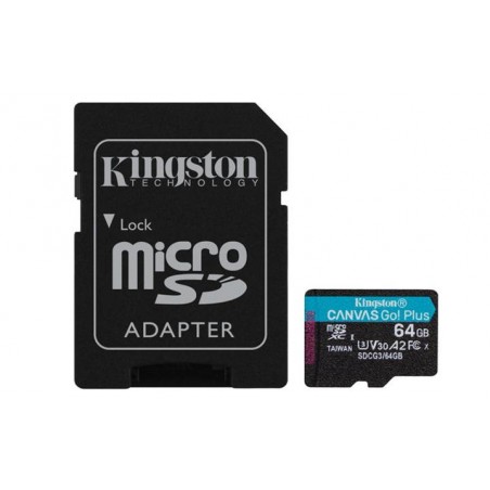 KINGSTON 64GB microSDHC Canvas Go! Plus 170R / 100W U3 UHS-I V30 Card + SD Adapter